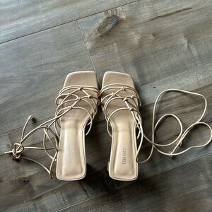 Forever 21 Beige Lace-Up Square-Toe Heels